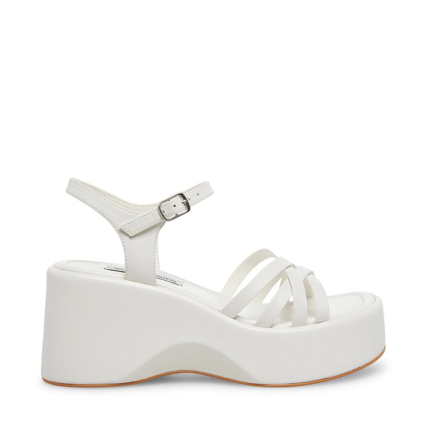 White Steve Madden Crazy30 Leather Women\'s Platform Sandals | PH 2513HDP